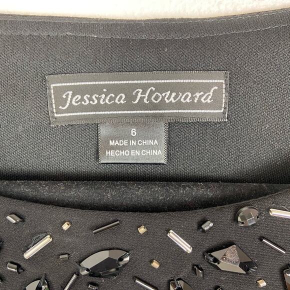 Jessica Howard Black Beaded 3/4 Sleeve Dress - 6 - Picture 6 of 7